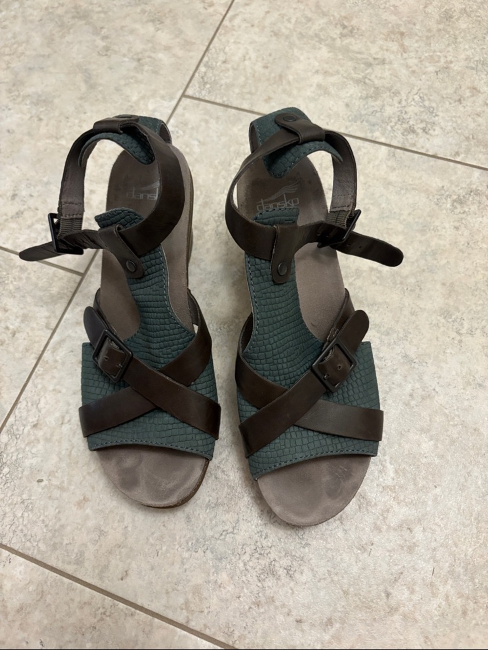 Dansko Women's Teal and Brown Leather Strappy Sandal